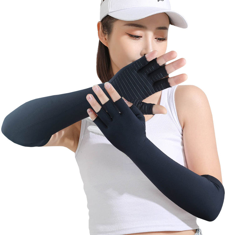 Copper Long Arthritis Gloves - Copper Infused Extra Long Fit Compression Glove for Women & Men Computer Typing, Carpal Tunnel and Support Wrist Hands Pain Relief,1 Pair (Large) Large Black