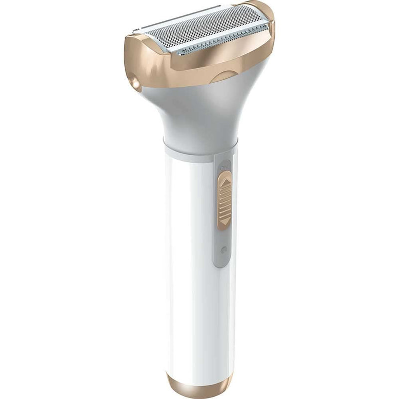 [Australia] - Perry Ellis USB Rechargeable Electric Shaver for Women, Bikini Trimmer, Eyebrow Trimmer, Nose Hair Trimmers, Face Shaver Hair Removal for Sensitive Skin, Electric Trimmers - 4 Heads, White/Gold 
