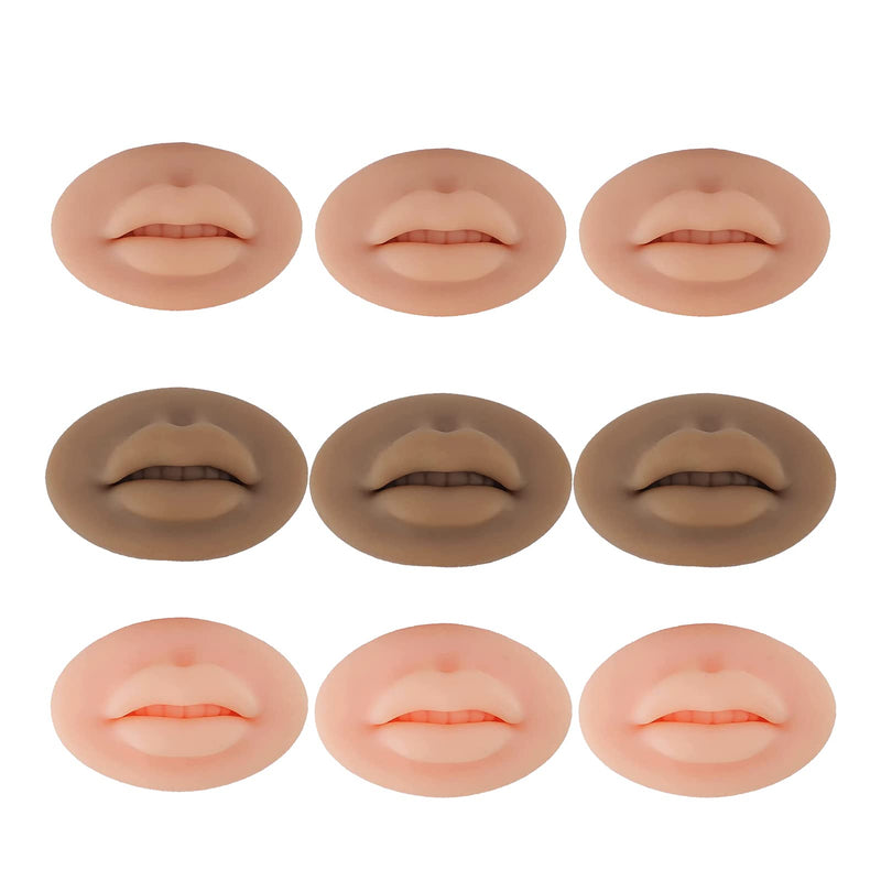 [Australia] - 9Pcs 3D Silicone Fake Lips for Makeup Practice, Soft Silicone Lips Tattoo Practice Skins Training for Permanent Makeup 9Pcs Mixed Color 