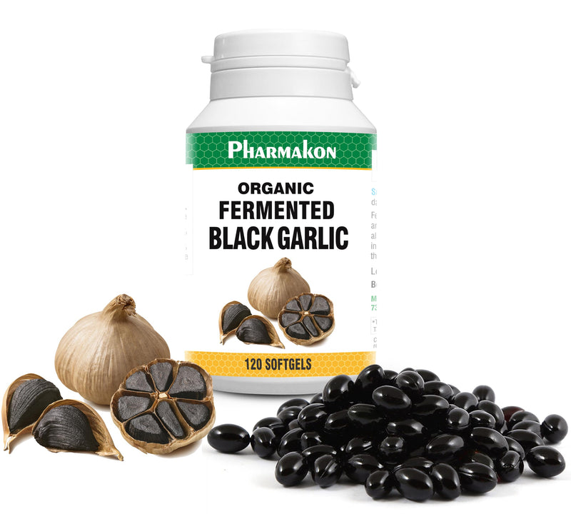 [Australia] - PHARMAKON Organic Aged Black Garlic, Bioavailable Soft Capsules, Wholesome, Reduced Odor (120 Count) 120 Count (Pack of 1) 