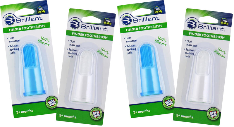 [Australia] - Brilliant Baby Finger Toothbrush - Silicone Gum Massager and Teether Brush for Infant and Toddler, 3 Months Old and Up, Gum and Tooth Cleaner, for Teething Relief- Oral Care, Blue/Clear, 2 (Pack of 2) 2 Count (Pack of 2) 