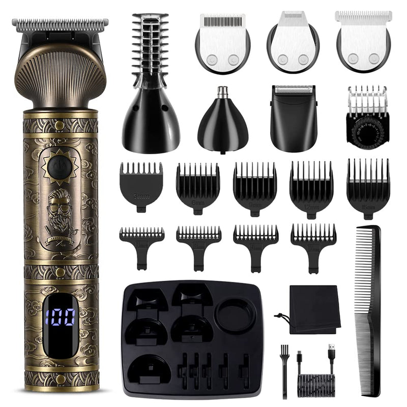 [Australia] - Beard Trimmer Kit Professional Hair Clipper Zero Gapped T-Blade Electric Shaver Razor Nose Body Trimmer for Men Cordless Grooming Kit 7 in 1 Bronze 
