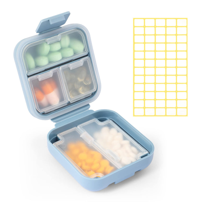 Daily Pill Organizer 5 Compartments Portable Moisture Proof Small Pill Case for Pocket Purse Travel Pill Box Portable Medicine Vitamin Fish Oil Holder Container (Blue) Blue