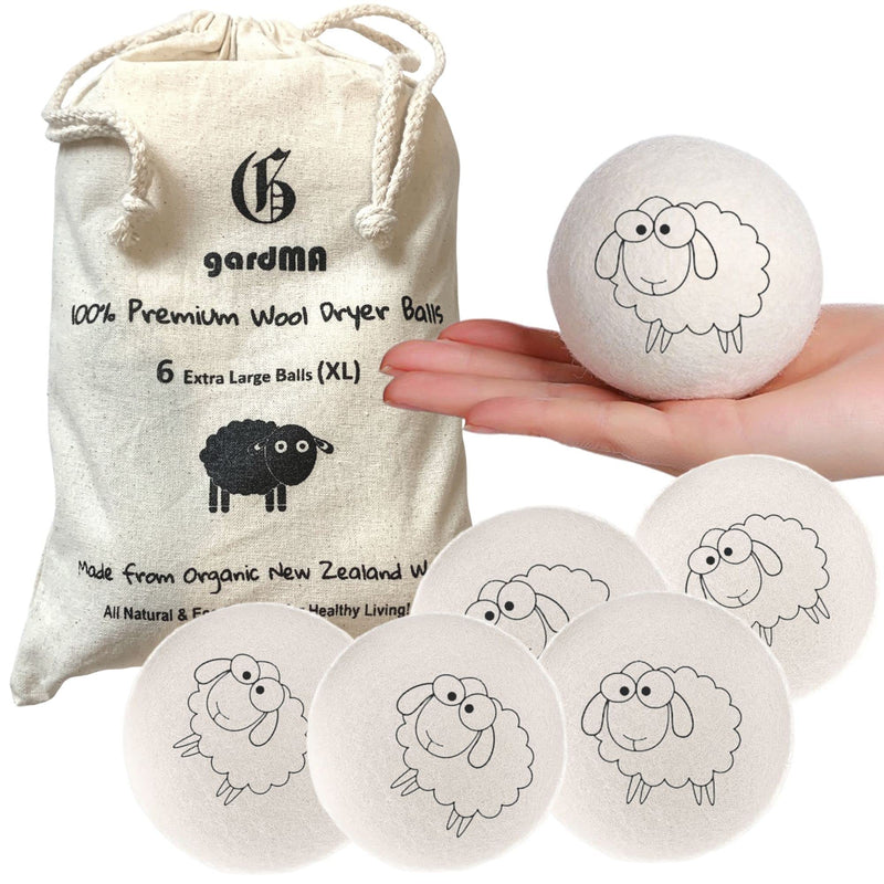 [Australia] - Wool Dryer Balls Organic Premium | 6 Balls XL, Ethically & Humanely Made, Natural Fabric Softener, Laundry Dryer Balls Reusable, Wrinkle Release, Organic Fabric Softener Ball, Say No! to Dryer Sheets 1 Pack of 6 Balls (XL) 