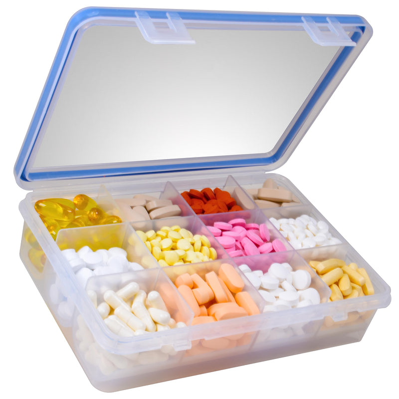 Large 12 Compartment Pill Organizer, Travel Vitamin Chest Box | Secure Locking Container for Daily Supplements & Tablets, Easy-Lock Design for Medicine Cabinet Organization & Travel