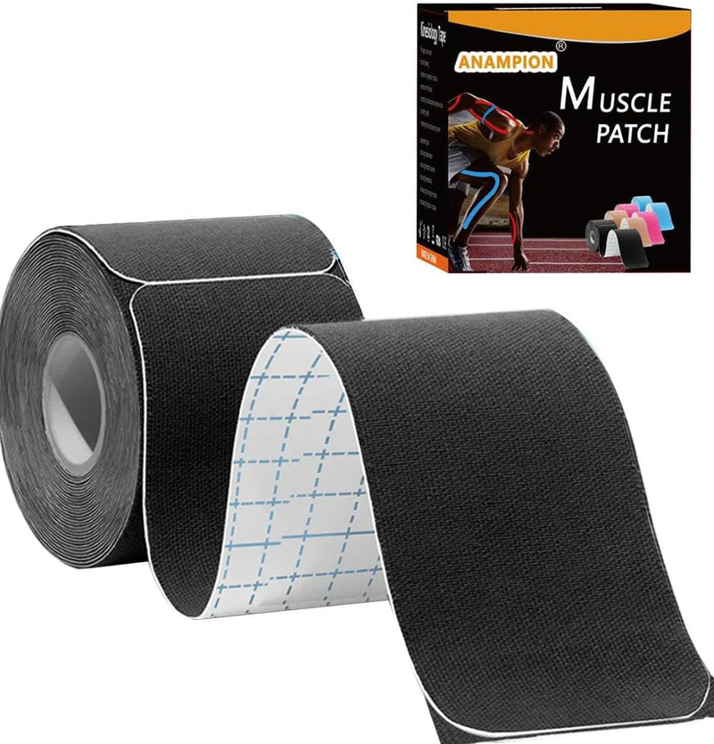 [Australia] - Kinesiology Tape Pro Precut 20 Strips Athletic Sports Waterproof Breathable Latex Free Tape for Ankle Wrists Knee Elastic Running Tennis Swimming Football Sports Activities Tapes (Black) Black 