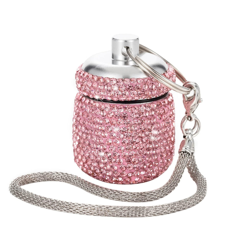 Pill Case for Purse Small Pill Container Keychain Bling Medicine Holder with Keychain Travel Medicine Organizer Bottle for Vitamin Supplement(Pink) Pink