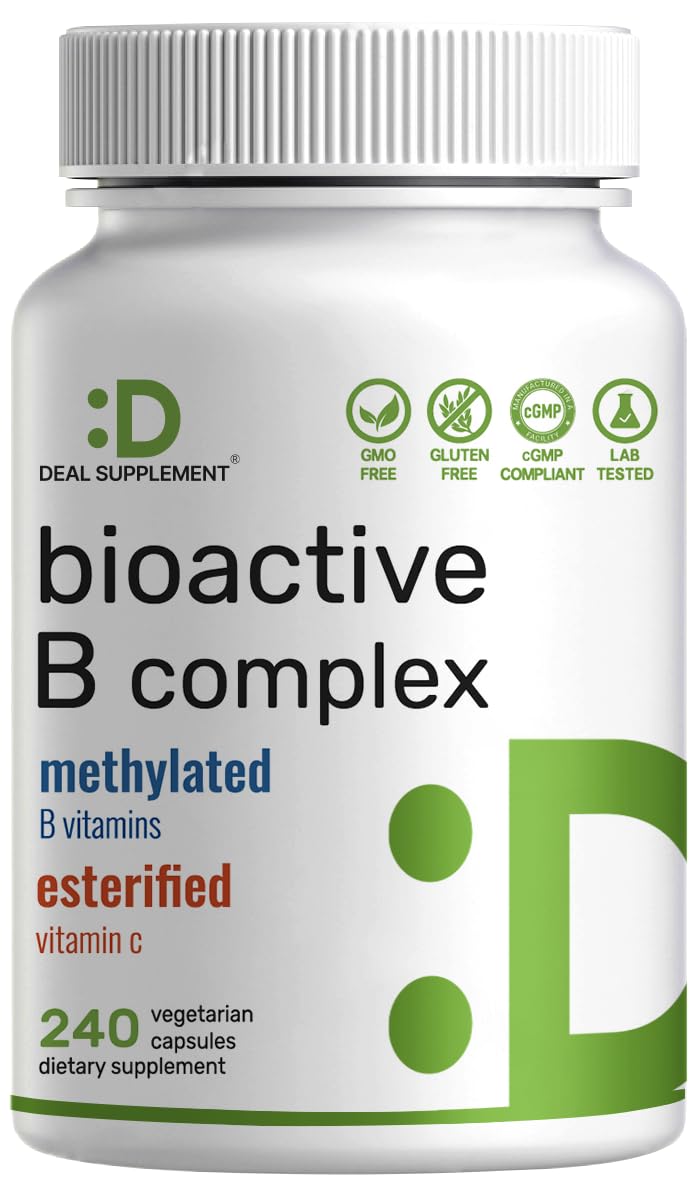 Bioactive Vitamin B Complex for Men & Women, 240 Veggie Capsules - Methylated B Complex & Esterified Vitamin C – High Potency & Easy Absorption – Immune, Energy & Metabolism Supplement – Non-GMO