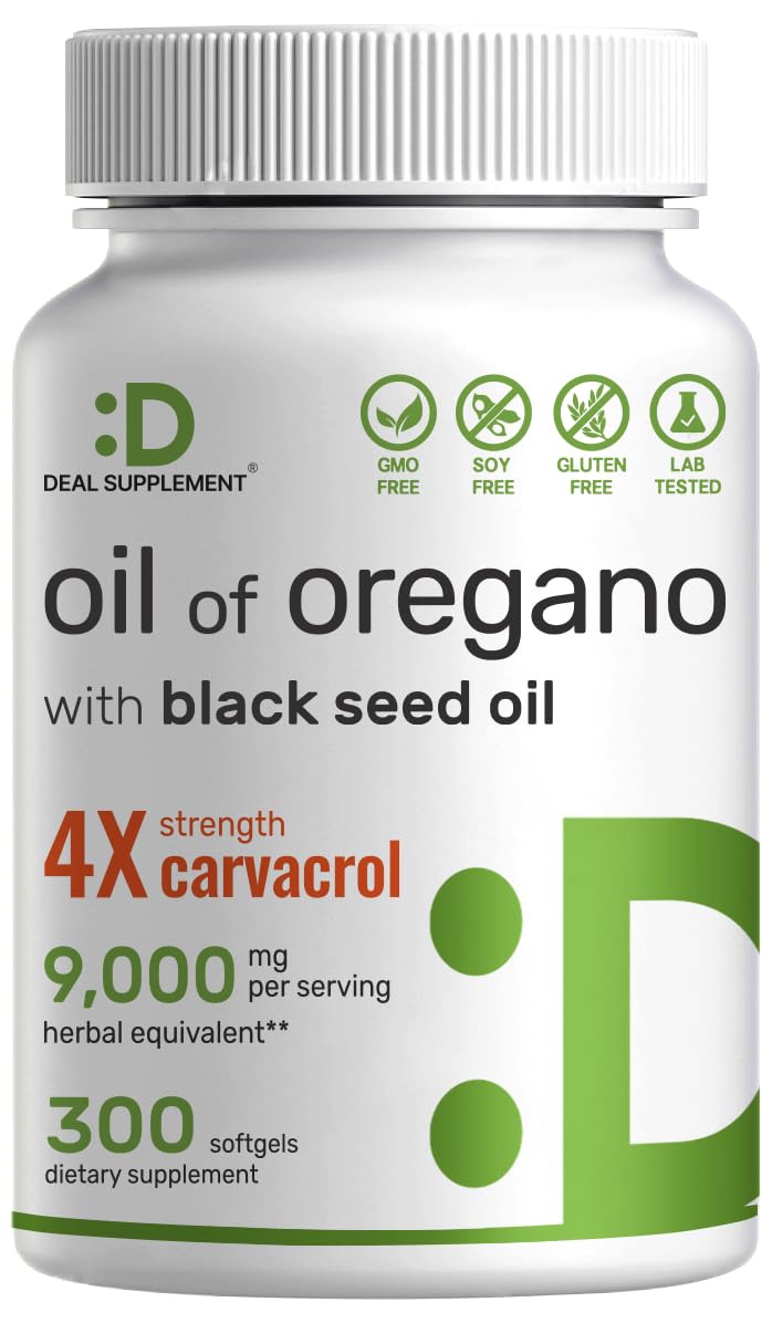 [Australia] - Deal Supplement Oil of Oregano Softgels with Black Seed Oil, 9,000mg Per Serving, 300 Count – 30:1 Extract, Active Carvacrol & Thymoquinone – Antioxidant Immune Health Support – Plant Based, GMO-Free 