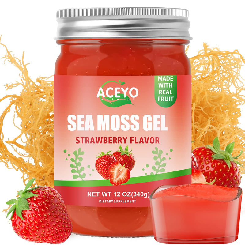 (12 OZ) Sea Moss Gel Irish,Raw Seamoss 102 Vitamins Strawberry Flavor | Wild Harvested,Support Immune,Non-GMO,Gluten-Free,Vegan 12 Ounce (Pack of 1)
