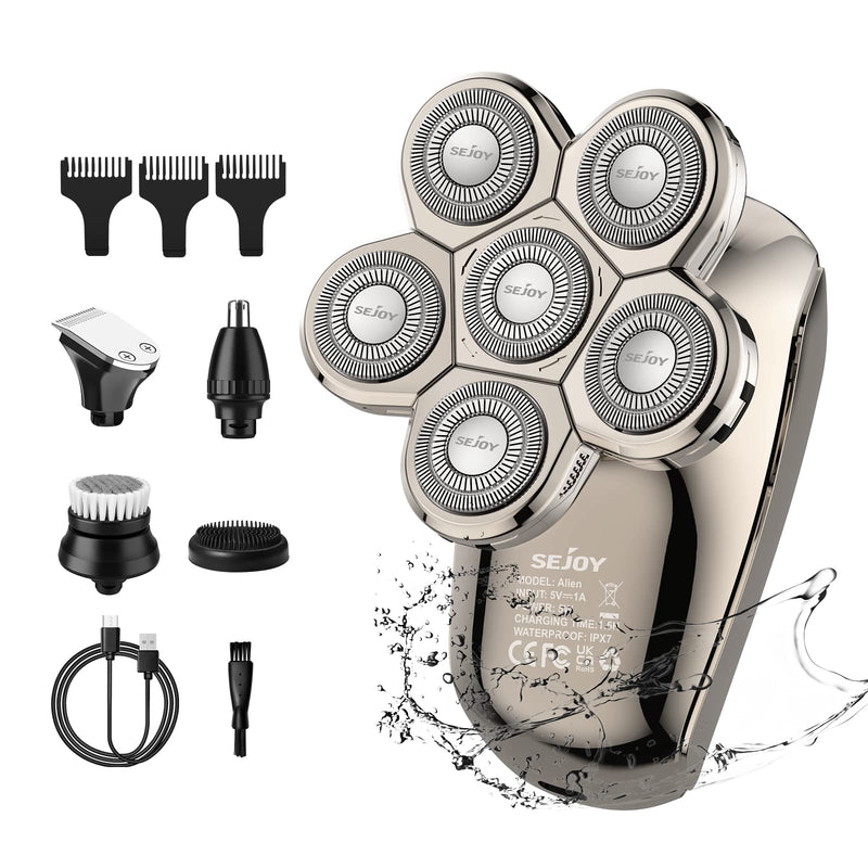[Australia] - Electric Razor for Bald Men, Head Shavers for Men 5-in-1 Multifunctional 6D Electric Head Shaver Waterproof Recharageable Rotary Shaver Grooming Kit Mens Electric Shaver 