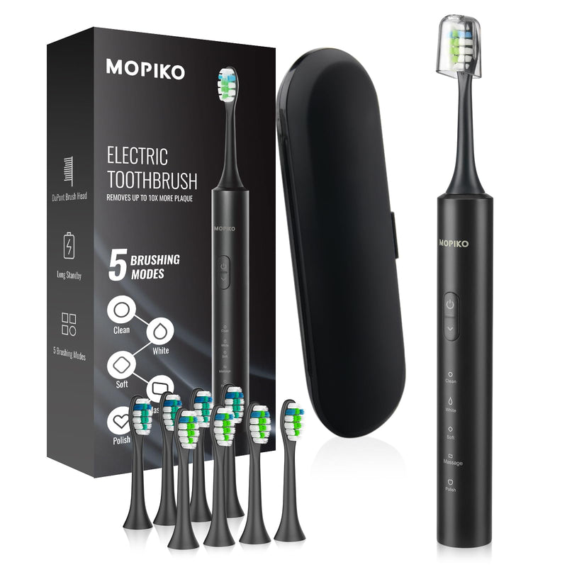 Sonic Electric Toothbrush for Adults - Rechargeable Black Electric Toothbrush with 8 Brush Heads 5 Modes Sonic Power Toothbrush with Travel Cover