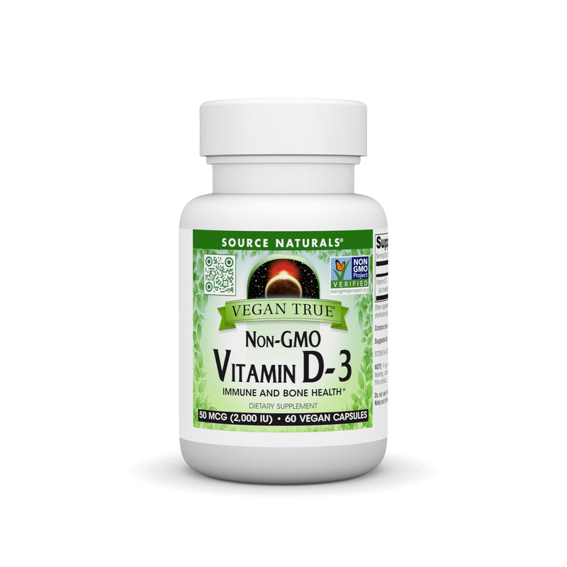 Source Naturals Vegan True, Vitamin D-3, 2,000 IU - 60 Vegan Capsules | Non-GMO | Immune and Bone Health* 60 Count (Pack of 1)