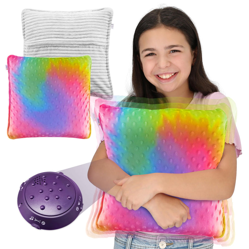 [Australia] - Special Supplies Vibrating Pillow Sensory Pressure Activated for Kids and Adults, 12” x 12” Plush Minky Soft Cover, Colorful 