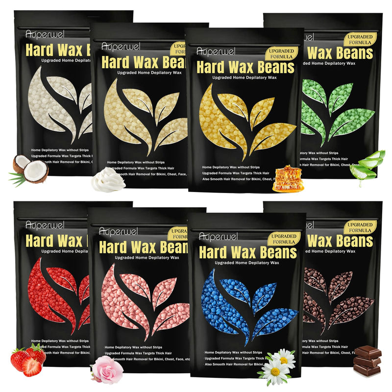 Wax Beads, 1.76lb / 800g Hard Wax Beads Coarse Hair Formula Hard Wax for Hair Removal and Senstive Skin, Wax Beads for Face, Brazilian Bikini,Body Waxing (8 Scents) 8 Scents
