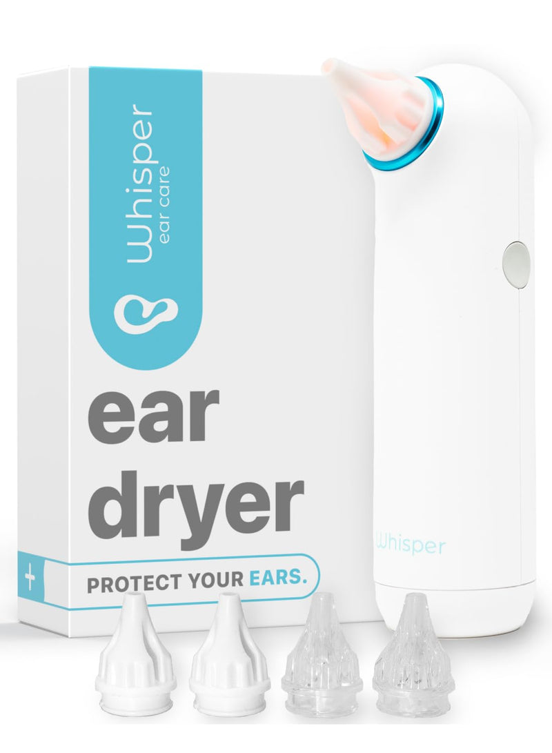 [Australia] - Whisper Ear Dryer | USA | Rechargable Ear Water Drying Aid with Red Light Therapy Delivers Gentle Warm Air to The Ear to Combat Annoying Swimmers Ear Infections as an Ear Fluid Remover 