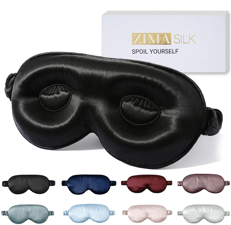 [Australia] - ZIMASILK Adjustable 22 Momme 100% Pure Mulberry Silk Sleep Mask, 3D Contoured Cup Eye Mask for Sleeping, Super Soft Breathable Blindfold, Perfect Blocks Light for Sleeping (Black) Black-adjustable 