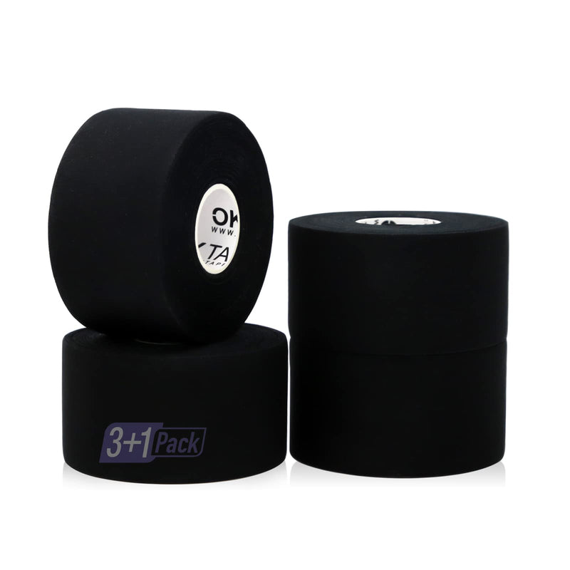[Australia] - OK TAPE Athletic Sports Tape（4 Packs) - 45ft Per Roll Very Strong Tape for Athlete & Sport Trainers & First Aid Injury Wrap, Perfect for Fingers Ankles Wrist on Bat, Hockey Stick - Black 1.5" x 15yards - 4 Rolls 