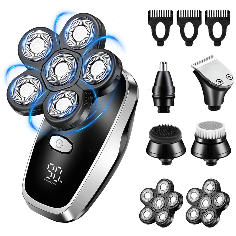 [Australia] - Head Shavers for Bald Men Rotary Electric Razor Cordless Electric Shaver Rechargeable Head Shaver Waterproof Mens Head Razor Multifunctional Shaving Grooming Kit for Balder (Black) Black 