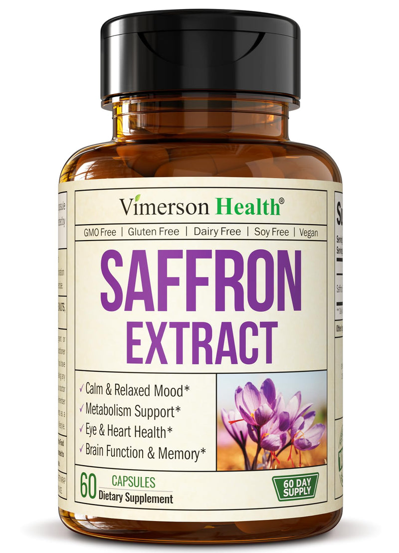 [Australia] - Saffron Supplements for Women & Men. Saffron Extract Capsules Promote Eye, Heart, Brain & Metabolic Health. 100% Pure Saffron (Azafran) Alternative to Saffron Gummies or Safron Powder. Vegan 60 Caps 60 Count (Pack of 1) 