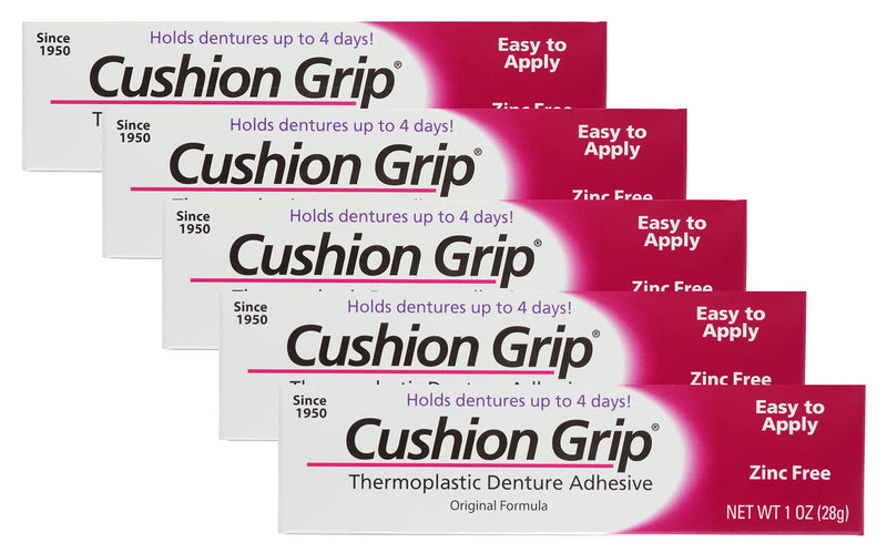 [Australia] - Cushion Grip Thermoplastic Denture Adhesive, 1 oz (Pack of 5) Makes Loose Dentures Fit Better and Stay in Place [Not a Glue Adhesive, Acts Like a Soft Reline] 