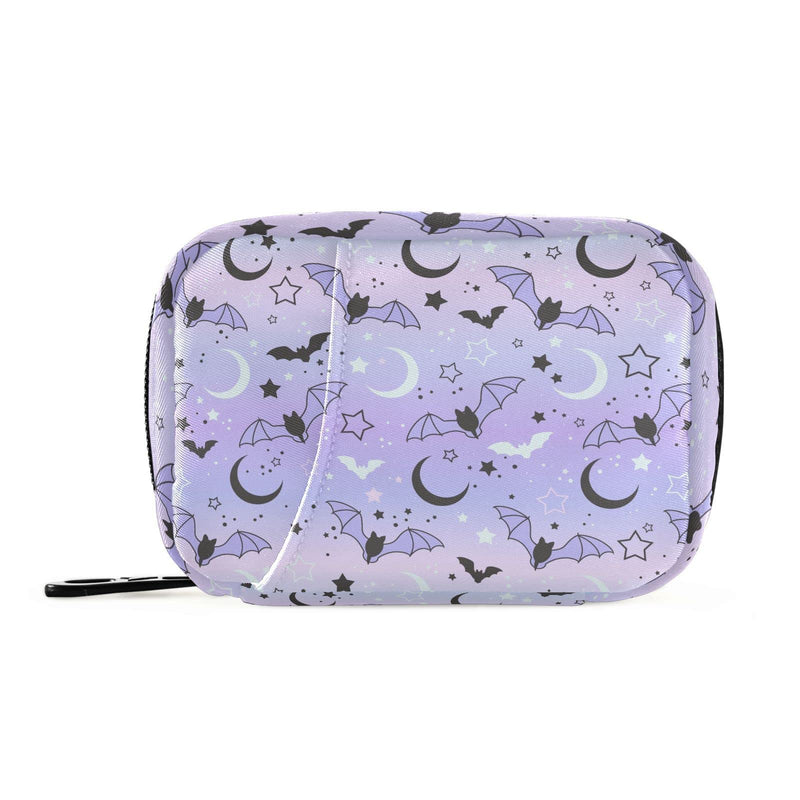 Purple Bat Moon Travel Pill Organizer Bag | With Zipper 7 Day Portable Weekly Medicine Box Case & Vitamin Supplement Dispenser Pouch for Men Women Color #06