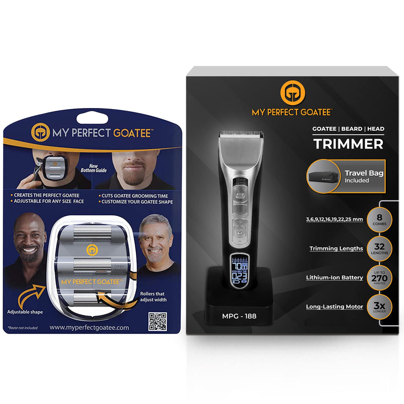 [Australia] - My Perfect Goatee® Beard Grooming Combo Pack for Men: Goatee Shaving Template & Trimmer (MPG-188), 36 Length Settings, Cordless Professional Hair Trimmer for Professional Grooming MLP-188 