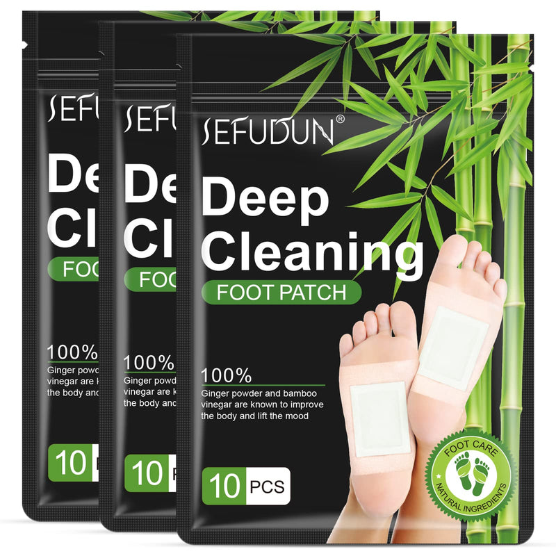 30PCS Deep Cleansing Foot Pads, Adhesive Sheets for Foot and Body Care Better, Natural Ginger Powder Bamboo Vinegar Foot Patches 30PCS