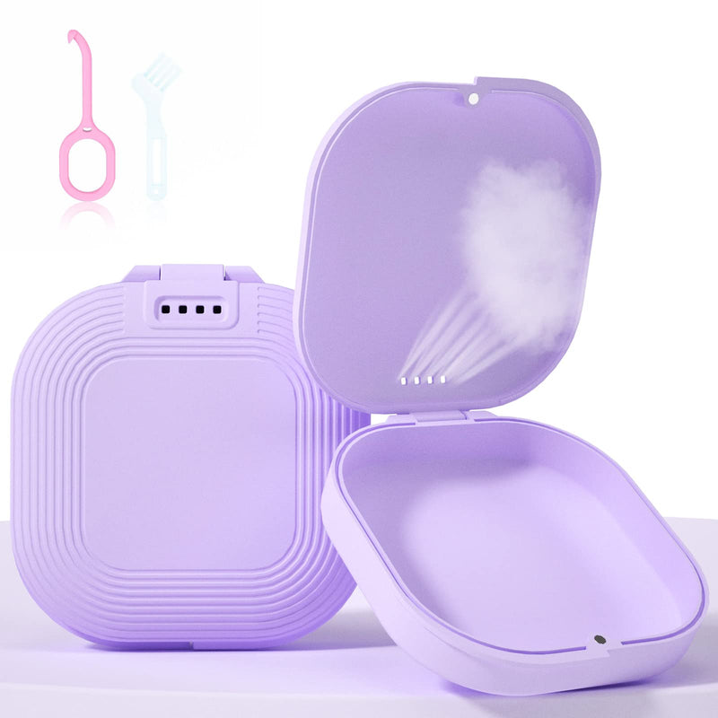 [Australia] - HEMILAB® Retainer Case, Slim Aligner Case with Vent Holes, Compatible with Invisalign, Mouth Guard Case, Cute Retainer Case with Retainer Removal Tool and Brush, Purple 