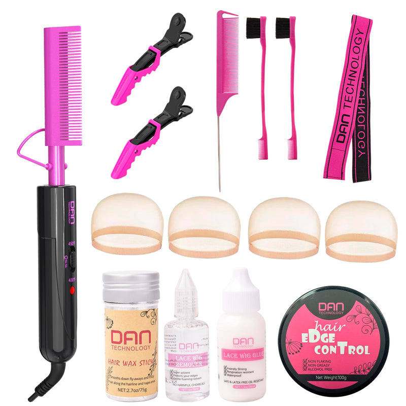 [Australia] - DAN Technology hot comb set,hot comb,Edge Control Gel,Hair Wax Stick,Wig Glue,Wig Glue Remover,Lace Melting Band,Rat Tail Comb,Hair Edge Brush,Salon Styling Clips,hot comb for lace front wigs… Large 