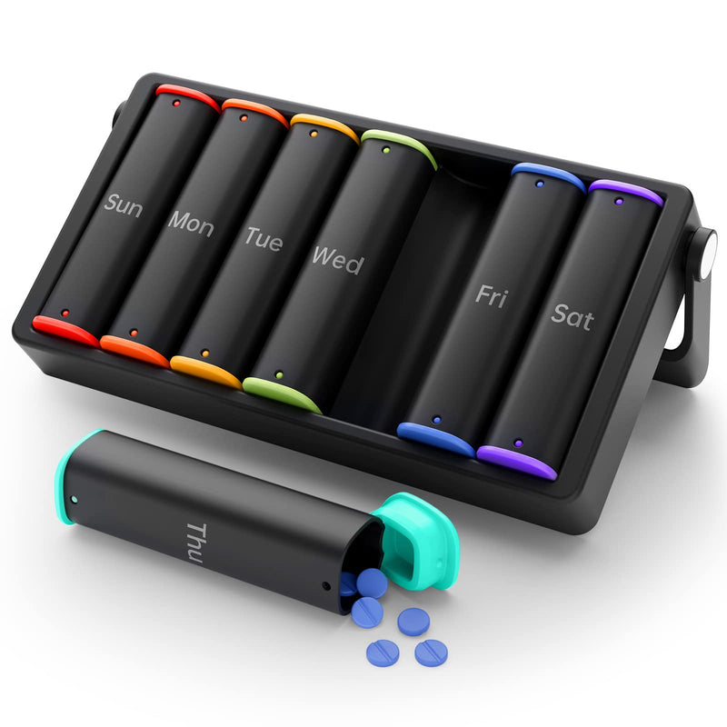 [Australia] - Weekly Pill Organizer 2 Times a Day, KOVIUU Large Travel Pill Box 7 Day, Am Pm Twice Daily Pill Case with Rotatable Handle, Week Pill Holder Container for Vitamin Medicine Supplement Fish Oil, Black 