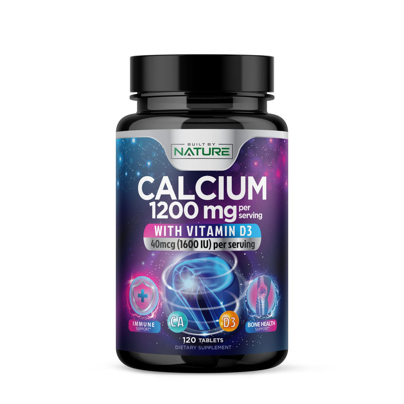 Calcium 1200mg with Vitamin D3 for Best Absorption - Advanced Bone Support Supplement, 1200 mg Calcium Carbonate & 1600 IU Vitamin D3, Slow Release for Immune Support, Easy to Swallow, 120 Tablets 120 Count (Pack of 1)