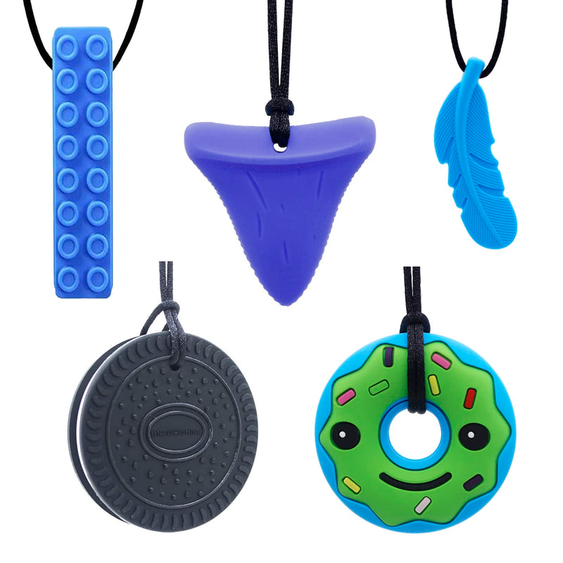 [Australia] - Chew Necklace by GNAWRISHING, 5 Pieces Sensory Chew Necklaces for Kids with Autism, ADHD, SPD, Chewing, Oral Motor 
