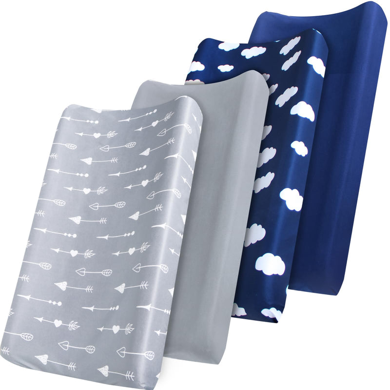 [Australia] - Changing Pad Cover, Diaper Changing Pad Covers 4 Pack, Fitted Baby Changing Table Sheets for 32''×16'' Change Table Pad, Cradle & Bassinet Sheets for Boys & Girls, Soft & Breathable Navy/Grey/Cloud/Arrow 