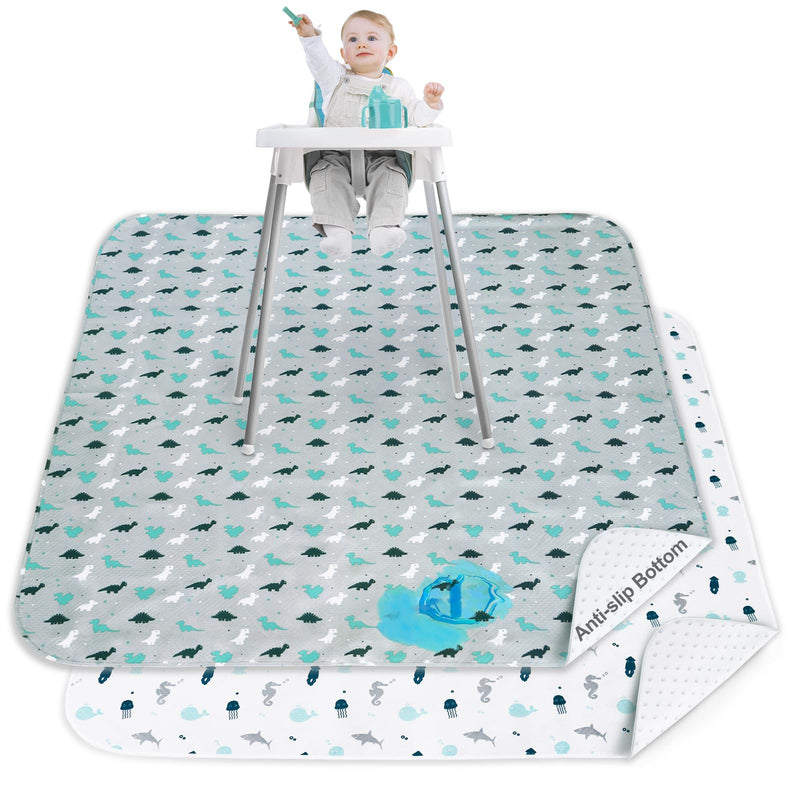 [Australia] - Splat Mat 2 Pack for Under High Chair & Arts & Eating Mess, Waterproof Baby Playtime Anti-Slip High Chair Mat for Floor or Table, Reusable & Portable Splash Mat for Under High Chair, 46" x 42" Gray 
