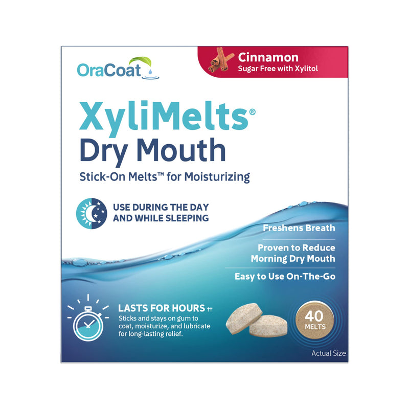 [Australia] - Oracoat® XyliMelts Dry Mouth Stick-on™ Melts for Moisturizing, Cinnamon with Xylitol, for Dry Mouth, Stimulates Saliva, Non-Acidic, Day and Night Use, 40 Count 