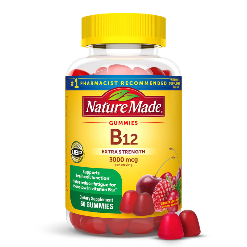 Nature Made Extra Strength Vitamin B12 Gummies 3000 mcg per Serving, 60 Ct | B12 Vitamins for Energy Metabolism Support, Gummy Vitamins for Men and Women, Mixed Berry Flavor, 30 Day Supply 60 Count (Pack of 1)