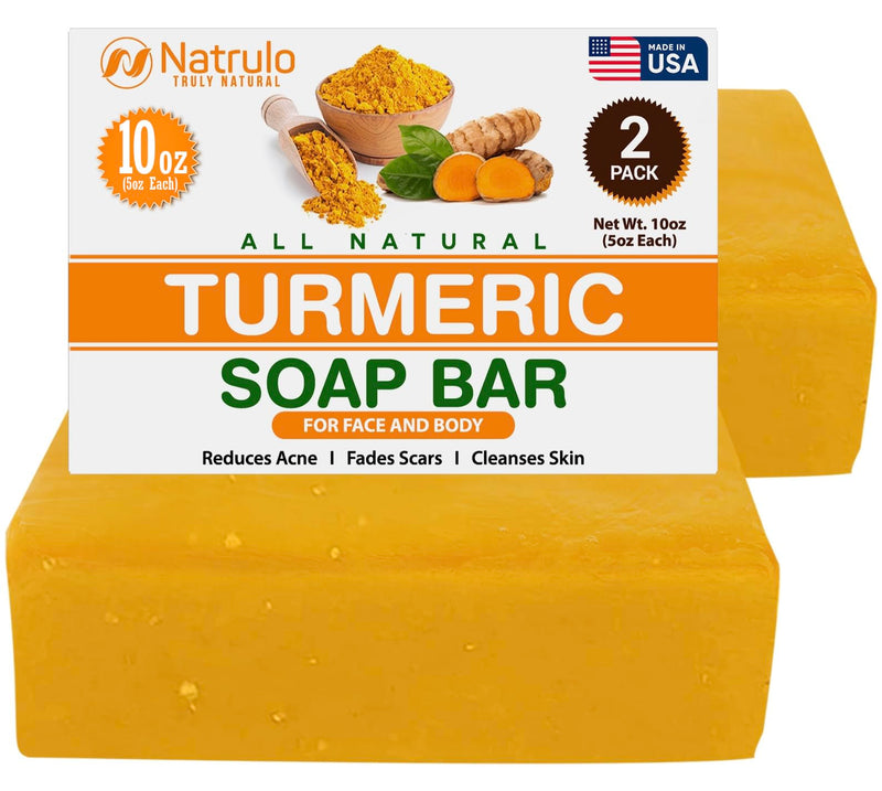 Turmeric Soap Bar for Face & Body – Natural Skin Brightening Soap for Dark Spots, Intimate Areas, Underarms – Turmeric Face Wash Reduces Acne, Fades Scars & Cleanses Skin – 5oz Bath Bars 5 Ounce (Pack of 2)