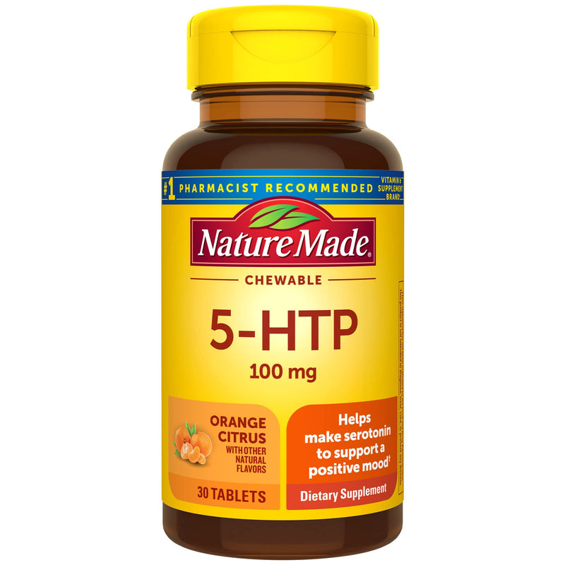 [Australia] - Nature Made Chewable 5HTP 100mg, 5-HTP Mood Support Supplement, 30 5 HTP Chewable Tablets, 30 Day Supply Orange Citrus 30 Count (Pack of 1) 