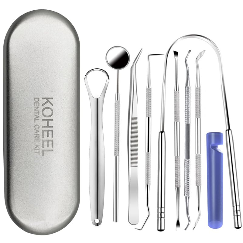[Australia] - KOHEEL Dental Tools with Metal Case, Teeth Cleaning Tools Set, Remove Plaque, Oral Care Hygiene Kit with Tongue Scraper, Tartar Scraper, Gum Cleaner, Dental Probe and Dental Tweezer (1 Pack) 1 Pack 