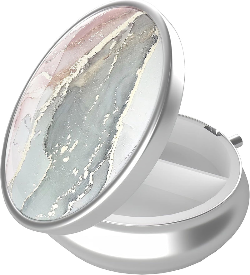 Pill Box, 3 Compartment Portable Travel Medicine Box with Mirror | Compact and Cute, Fits in Purse and Pocket, Medicine and Vitamin Organizer, Grey Pink Marble