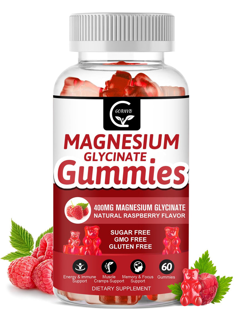 Magnesium Glycinate Gummies 400mg, Mg Potassium Supplement with Chelated Magnesium Malate Complex, Vitamin D, B6, and CoQ10, Supports for Memory, Calm, Mood & Sleep - 60 Count (Pack of 1) Raspberry 60 Count (Pack of 1)