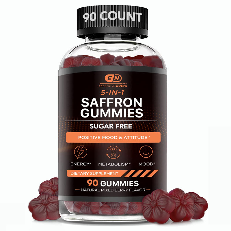 [Australia] - Saffron Gummies - Sugar Free Saffron Supplement with Vitamin D2, Passion Flower, St. John's Wort, GABA - Positive Mood, Digestion, Energy (90ct) 