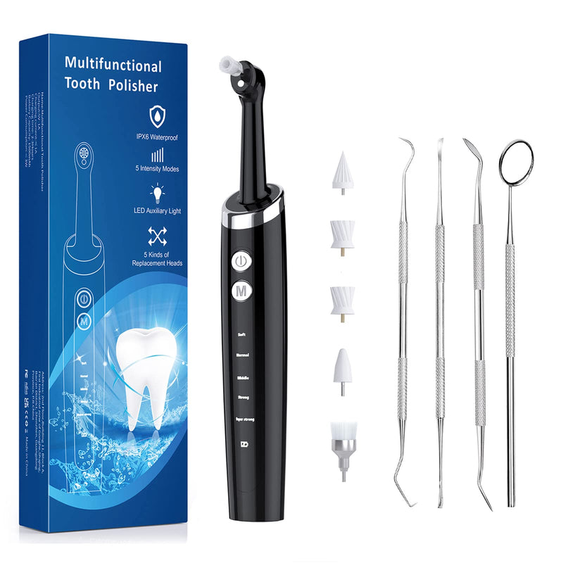 [Australia] - Dental Tools, Electric Tooth Polisher & Manual Teeth Cleaning Kit for Cleaning and Polishing of Tooth, All in One for Total Tooth Care, Removing Stains and Tartar & Brighten and Polish Teeth Black 