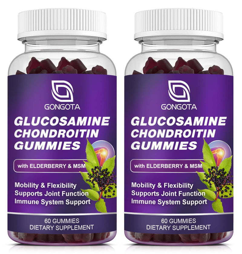 [Australia] - Glucosamine Chondroitin Gummies - 2- Pack, Extra Strength 1500mg Glucosamine with MSM & Elderberry, Joint Support Supplement, Best Cartilage & Immune Support Supplement for Men and Women - 120 count 60 Count(pack of 2) 