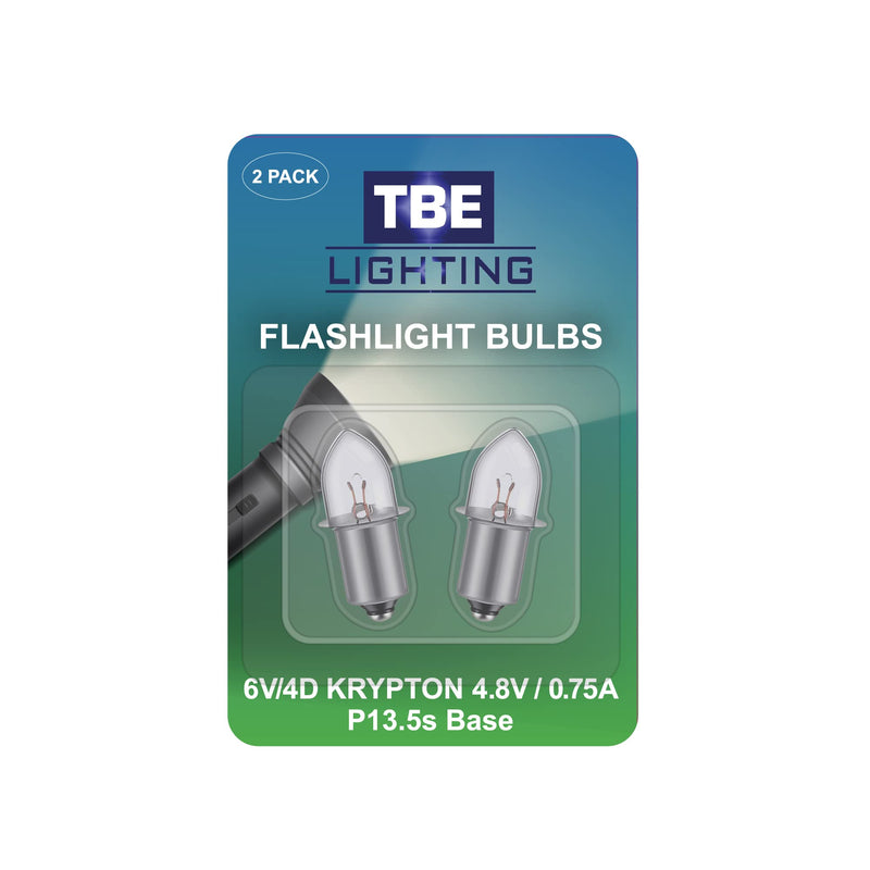[Australia] - 6 Volt / 4D 4.8 Volt, 0.75A Bayonet Base P13.5 Krypton Flashlight Bulbs, Pack of 2 Energy efficient Flashlight Krypton Bulbs to fit a Standard 4D Torches 