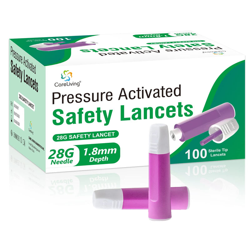 [Australia] - Safety Lancets, 100 Count Sterile, Pressure Activated Activation, 28 Gauge Needle, 1.8 mm,Single-Use, Gentle for Comfortable Testing 28 G 