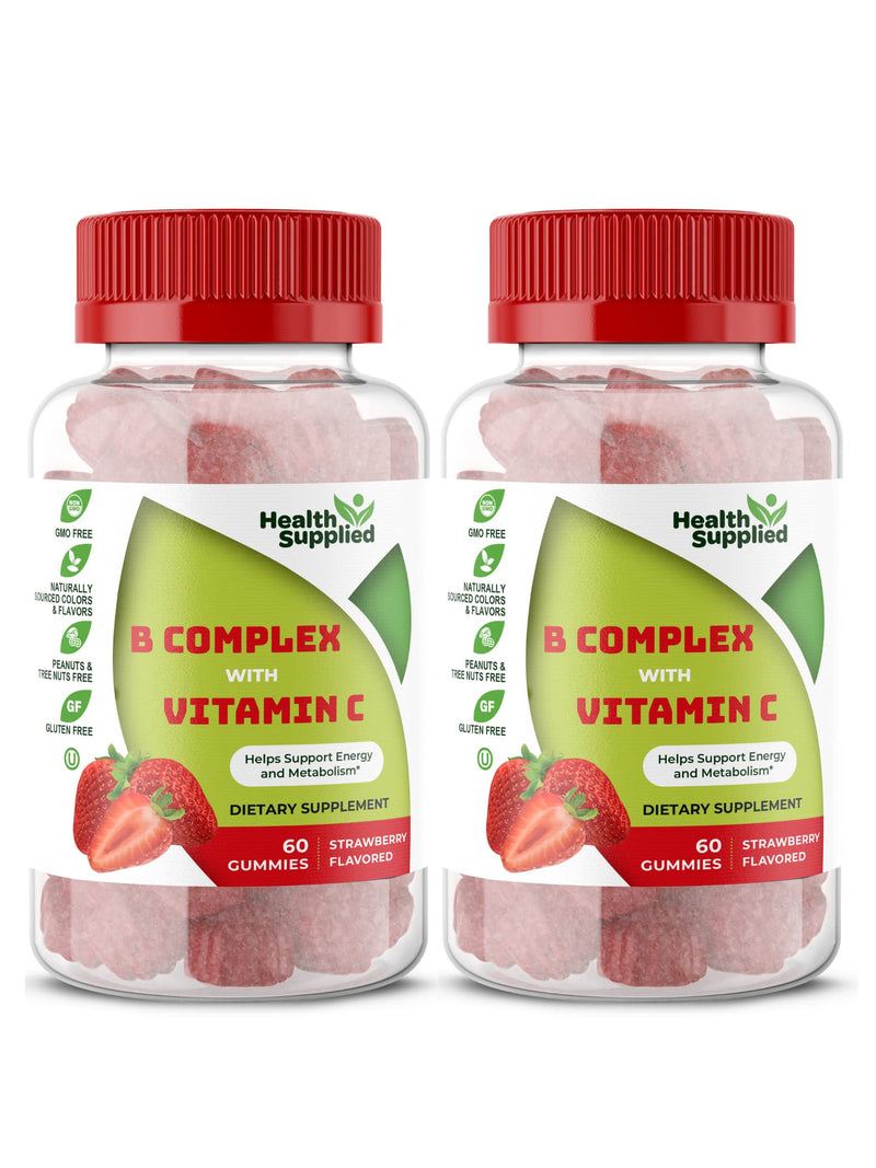 Strawberry Flavored Vitamin B Complex Gummies - B Complex with Vitamin C - Supports Nervous System and Boosts Energy Levels - Assists with Cognitive Function - Great Tasting and Easy to Swallow