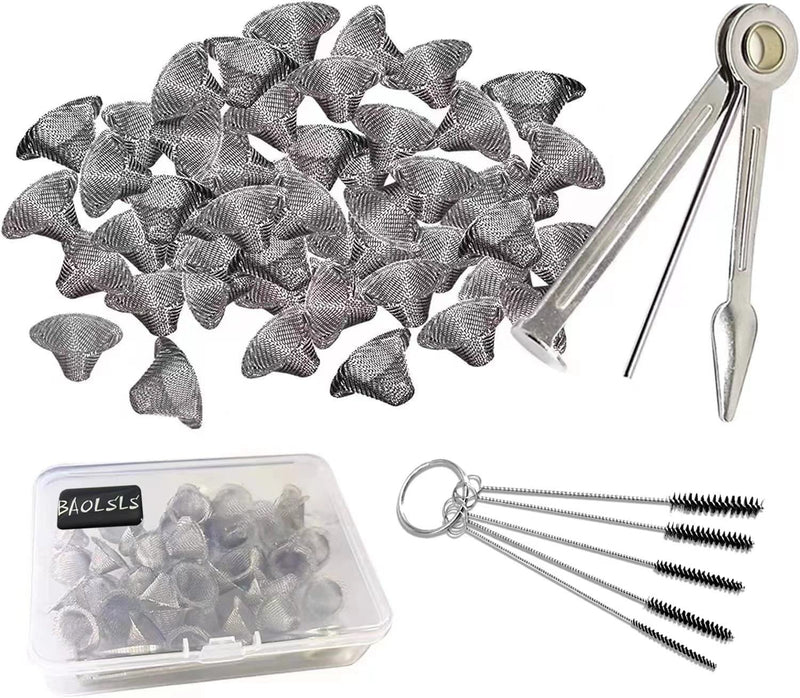 [Australia] - 50 Pieces Pipe Screens,Apply Size for 0.5 to 0.75in,100% Stainless Steel Mesh,with 3 in 1 Small Portable Cleaning Tool and Brush and Box 1/2 Inch Silver-3 