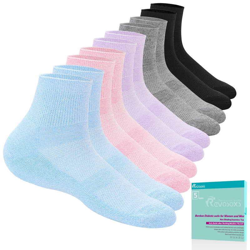 [Australia] - Diabetic Socks for Women Men,5 Pairs Non Binding Diabetic Ankle Socks,Wide Seamless Socks 6-9 9-12 Black/Grey/Pink/Purple/Skyblue Medium 